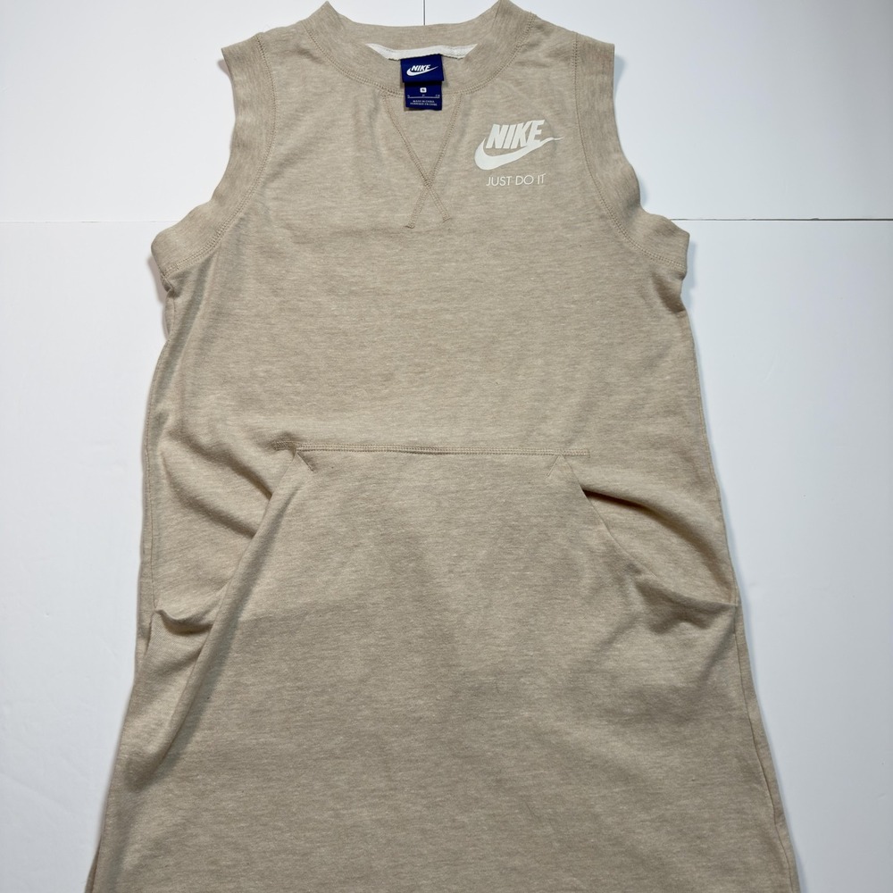 Nike Dress Womens Small Beige Sleeveless Sweatshirt Kangaroo Pocket Just Do It - Picture 3 of 6